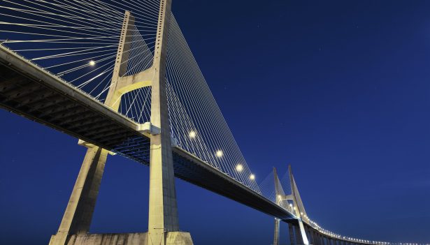 Vasco da Gama bridge in Lisbon by night, Portugal